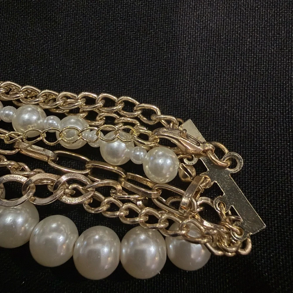 Multi-Strand Gold-Tone Faux Pearl and Chain Layered Necklace